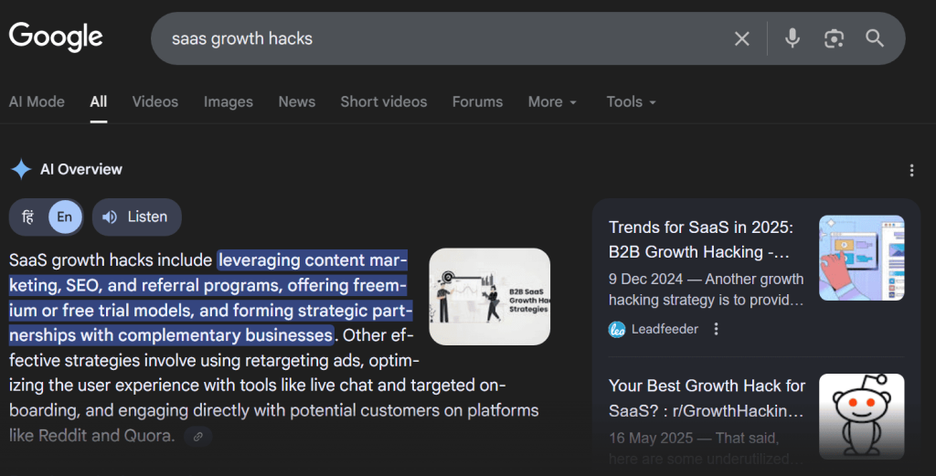 saas growth hack on google search