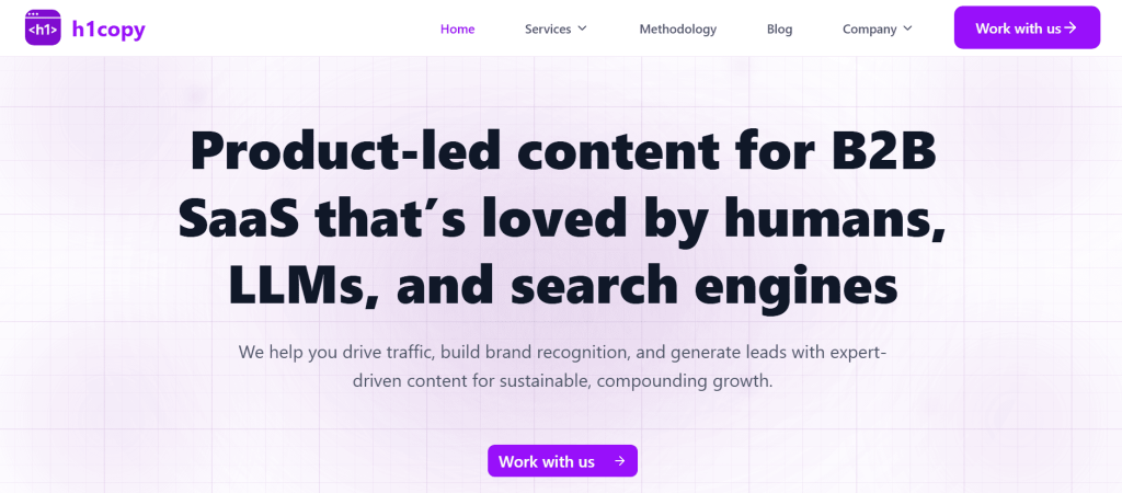 h1copy homepage the best b2b saas product led content writing agency 