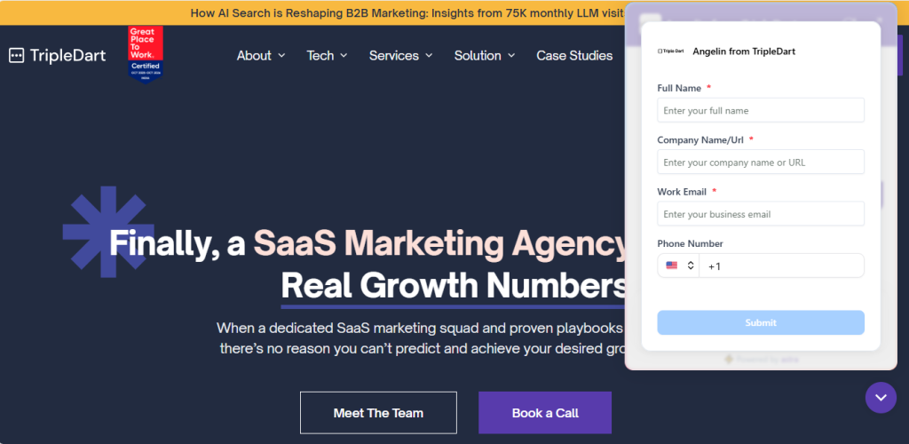 tripledart homepage screenshot for best content writing agencies in india
