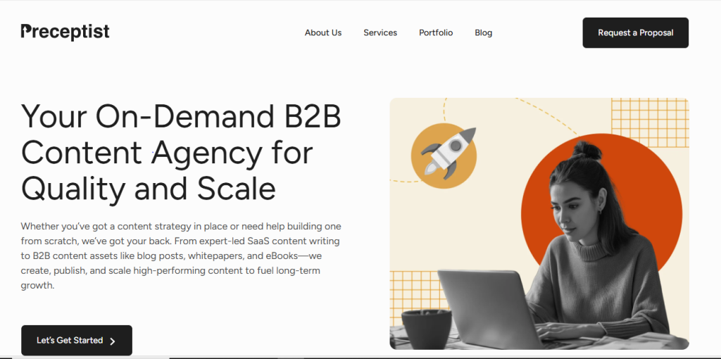 preceptist homepage image for the top b2b saas content writing agencies in india