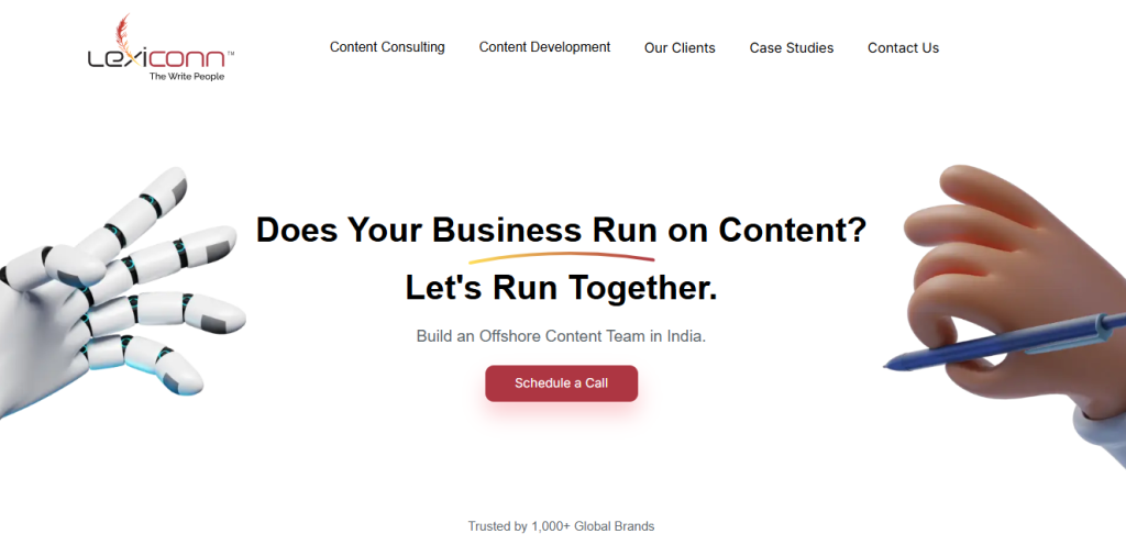 lexiconn homepage screenshot for the best content writing companies in india 